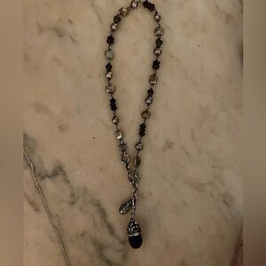 ALANA LEIGH Pearl and Smoky Quartz Sterling Silver Necklace w/Detachable Charm